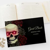 Red Scary floral dark moody gothic skull halloween Guest Book