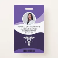 Violet Wave Graphic Registered Nurse Photo ID Badge