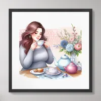 Modern Woman Drinking Tea Framed Art