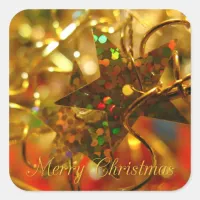 Gold & Red Glitter Stars Christmas Sticker