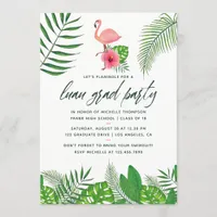 Pink Flamingo Tropical Watercolor Luau Graduation Announcement