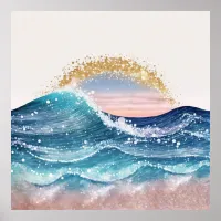 *~* AP60 Wave Sea Glitter Coastal Ocean Sand Beach Poster