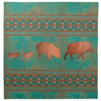 Southwest Cute Javelina Family Copper Teal Cloth Napkin