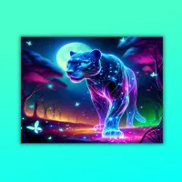 Moon and Panther Holographic Neon Colorful | Poster