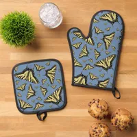 Southwest Swallowtail Butterflies on Blue Oven Mitt & Pot Holder Set