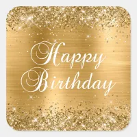 Glittery Gold Foil Happy Birthday Square Sticker