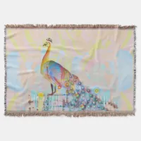 Majestic peacock on a fence - abstract  throw blanket