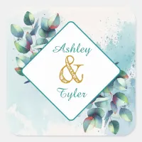 Watercolor Eucalyptus Botanical Wedding   Square Sticker