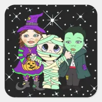 Three Kids in Halloween Costume Square Sticker