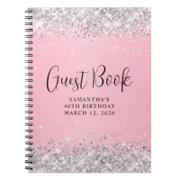 Silver Glitter Pink Ombre 40th Birthday Guest Notebook