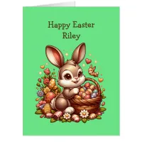 Large Vintage Easter Bunny, Basket and Eggs Card
