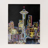 Dark be the Night - Luminous Seattle Skyline Jigsaw Puzzle