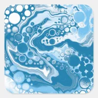  Blue Digital Fluid Art Marble Pour Painting Cells Square Sticker