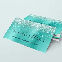 Glittery Turquoise Foil Online Store Business Card