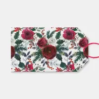 Burgundy Roses, Pine, Holly Christmas Floral Gift Tags