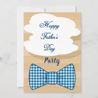 Happy Fathers Day Blue Plaid Bow Tie Cookout Party Invitation