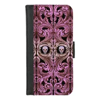 Goth Pink Ornament with Skull  iPhone 8/7 Wallet Case