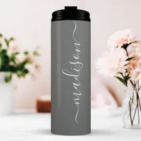 Gray Bridesmaid Stylish Signature Script Name Thermal Tumbler