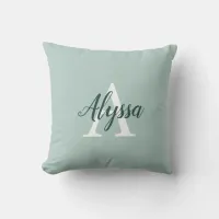 Duck Egg Green Monogram Script Throw Pillow