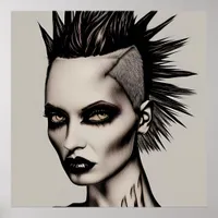 Fierce Woman in Mohawk and Piercings Gothic Punk   Poster