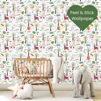 Safari Wildlife Animals Pattern   Peel And Stick Wallpaper