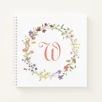 Watercolor Wild Flowers Wreath Frame Monogram Notebook