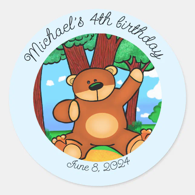 Bear in grassland birthday  classic round sticker