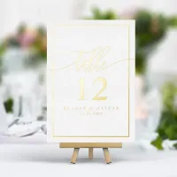 White & Gold Foil Calligraphy Photo Table Number