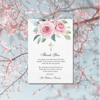 Elegant Watercolor Pink Rose Baptism  Thank You Card