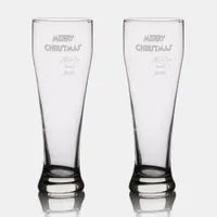 Merry Christmas All Our Love 'Names" etched Pilsner Glass