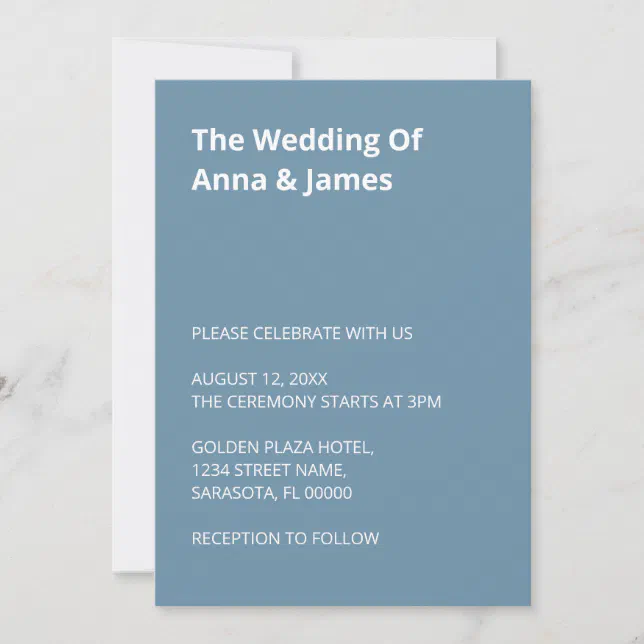 Simple Modern Dusty Blue Wedding Invitation
