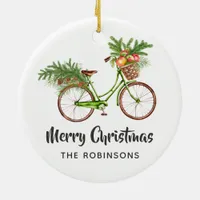 Watercolor Floral Bicycle Christmas Ceramic Ornament