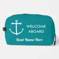 Nautical Turquoise Anchor Welcome Aboard Boat Name Dopp Kit