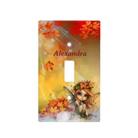 Cute Autumn Fairy with Fallen Leaves Light Switch Cover