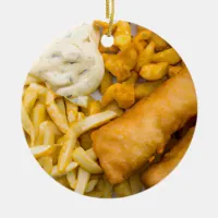 Funny Fish Pun Christmas | Fish and Chips Ceramic Ornament