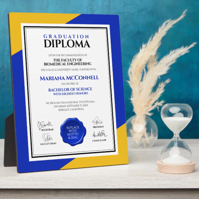 Blue Gold School College University Diploma Plaque