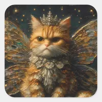 The Annoyed Little Adorable Fairy Ginger Cat Square Sticker