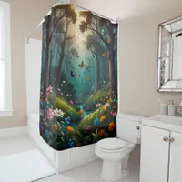 Flower Garden with tree blooms and butterflies Shower Curtain