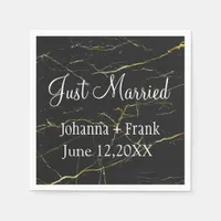 Just Married Black and Good Marble Napkins