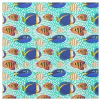 Tropical Reef Fish Pattern in Orange and Blue Fabric