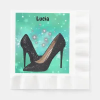 Black Glitter High Heel Shoe on Green |