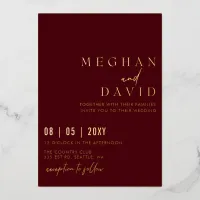 Burgundy Elegant Handwritten Simple Wedding   Foil Invitation