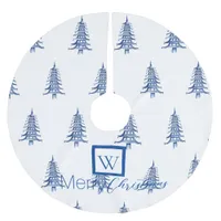 Blue Pagoda Christmas Tree Monogrammed Pattern  Brushed Polyester Tree Skirt