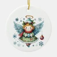 Cute Angel Folk Art Style Ceramic Ornament