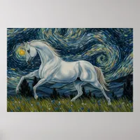 Grey Stallion in The Starry Night Poster