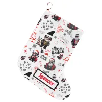 Cute Gangster Santa Merry Christmas on White |     Large Christmas Stocking