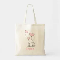 Personalized Elephants with Pink Heart Balloons Tote Bag