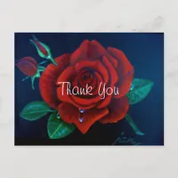 Red Rose Oil Painting Rose Thank You Postcard