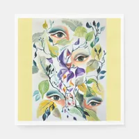 Handpainted Elegant Feminine Eyes Colorful Leaves  Paper Napkins