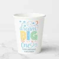 Dream Big Little One Blue Baby Boy 1st Birthday Paper Cups